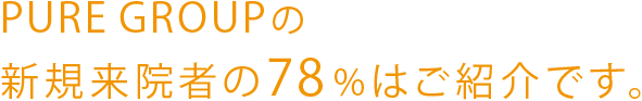 PURE GROUPの新規来院者の78%はご紹介です。